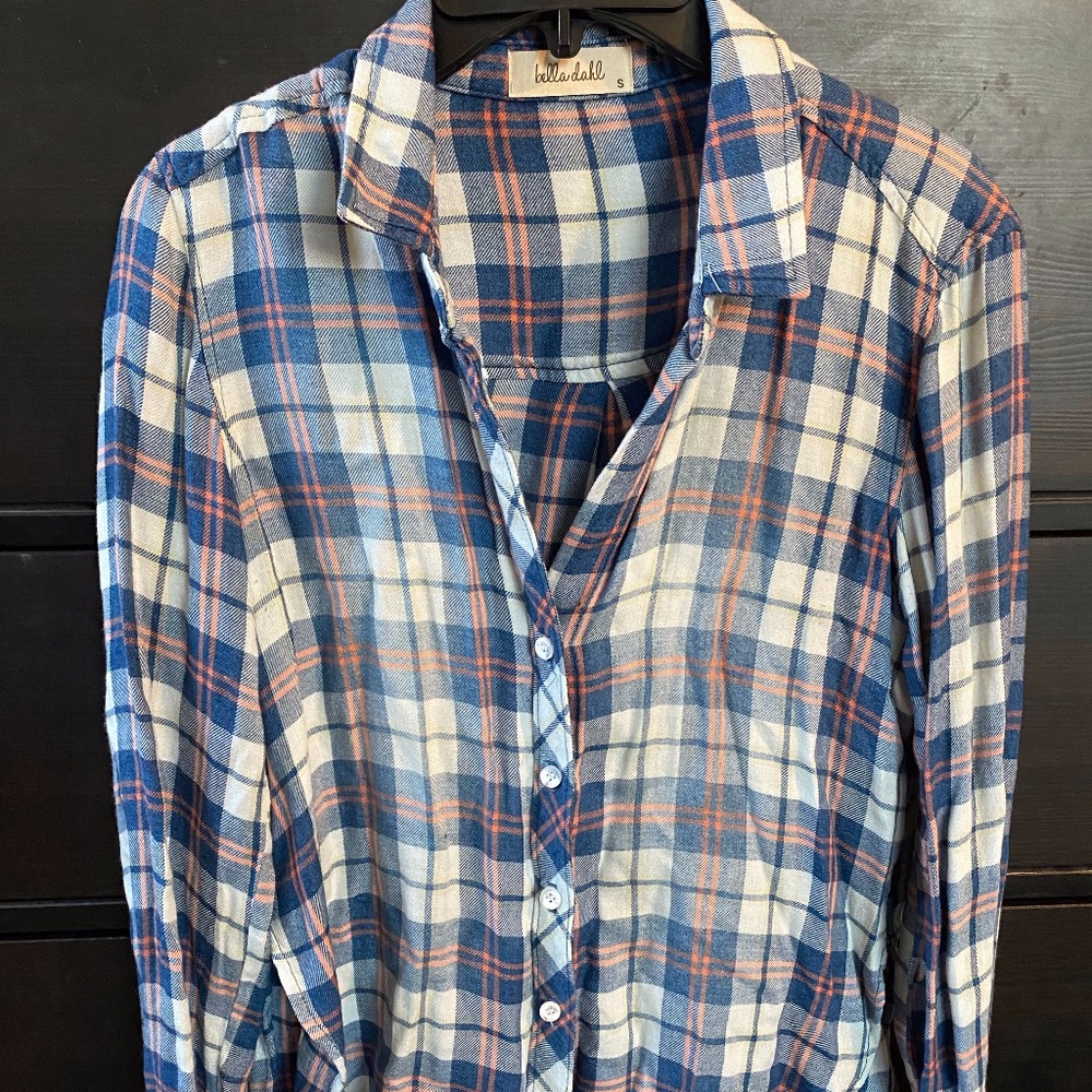 Bella Dahl Flannel | Size S | Blue and Orange | Slightly Cropped Fit
